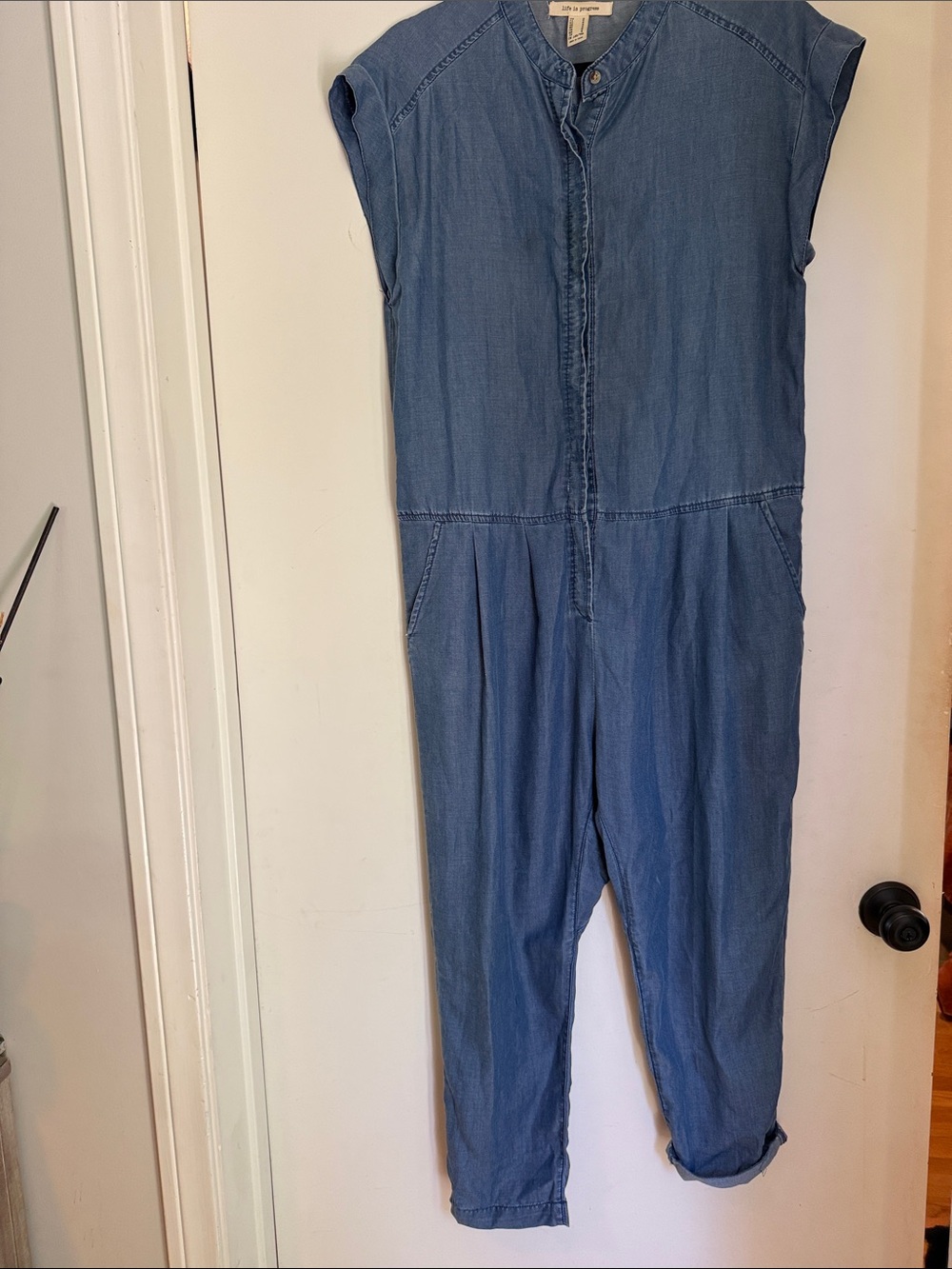 life in progress denim-look button front top - light blue